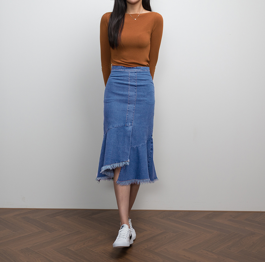 Denim Skirt Needle A line button Denim skirt Denim