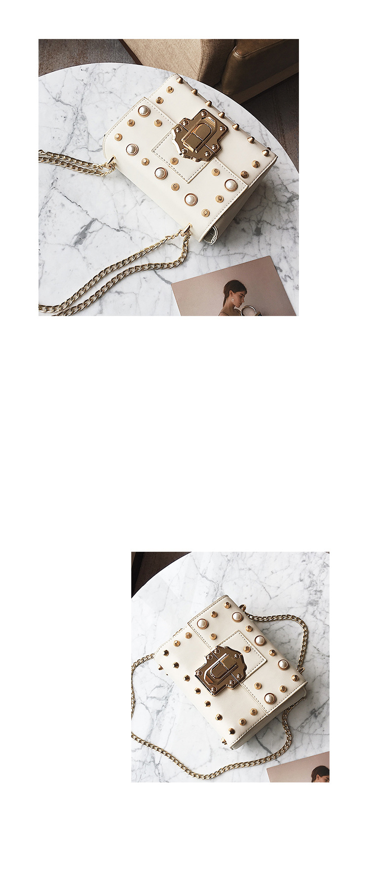 New Bead Square Chain Cross Mini Bag Women's Ba