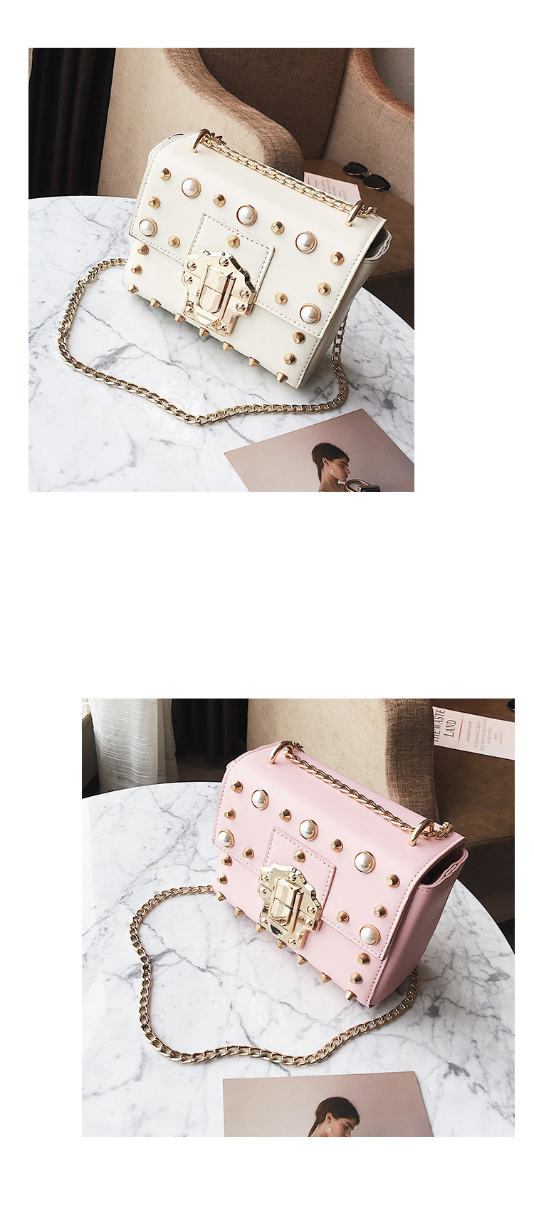 New Bead Square Chain Cross Mini Bag Women's Ba