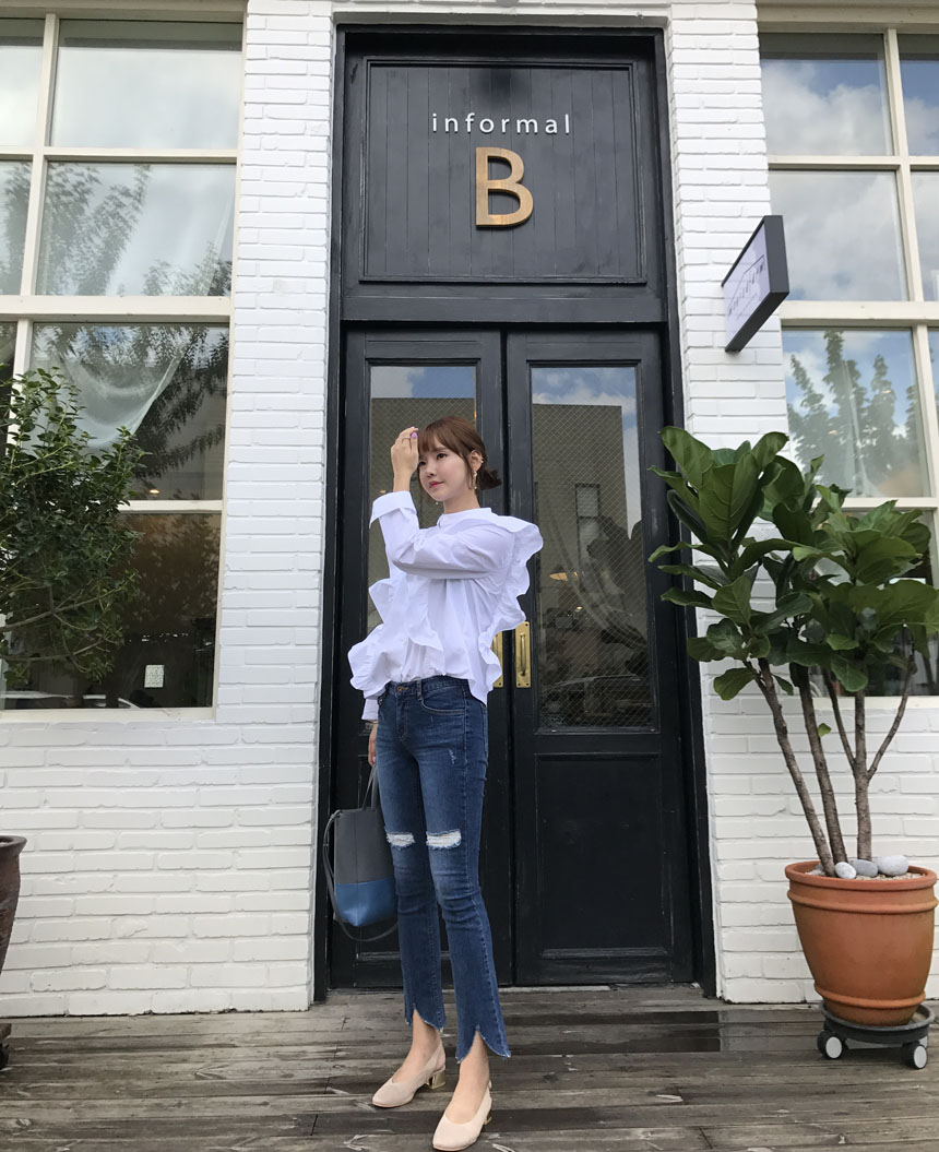 NEW FASHION LADY GIRL Blouse White frilly blouse