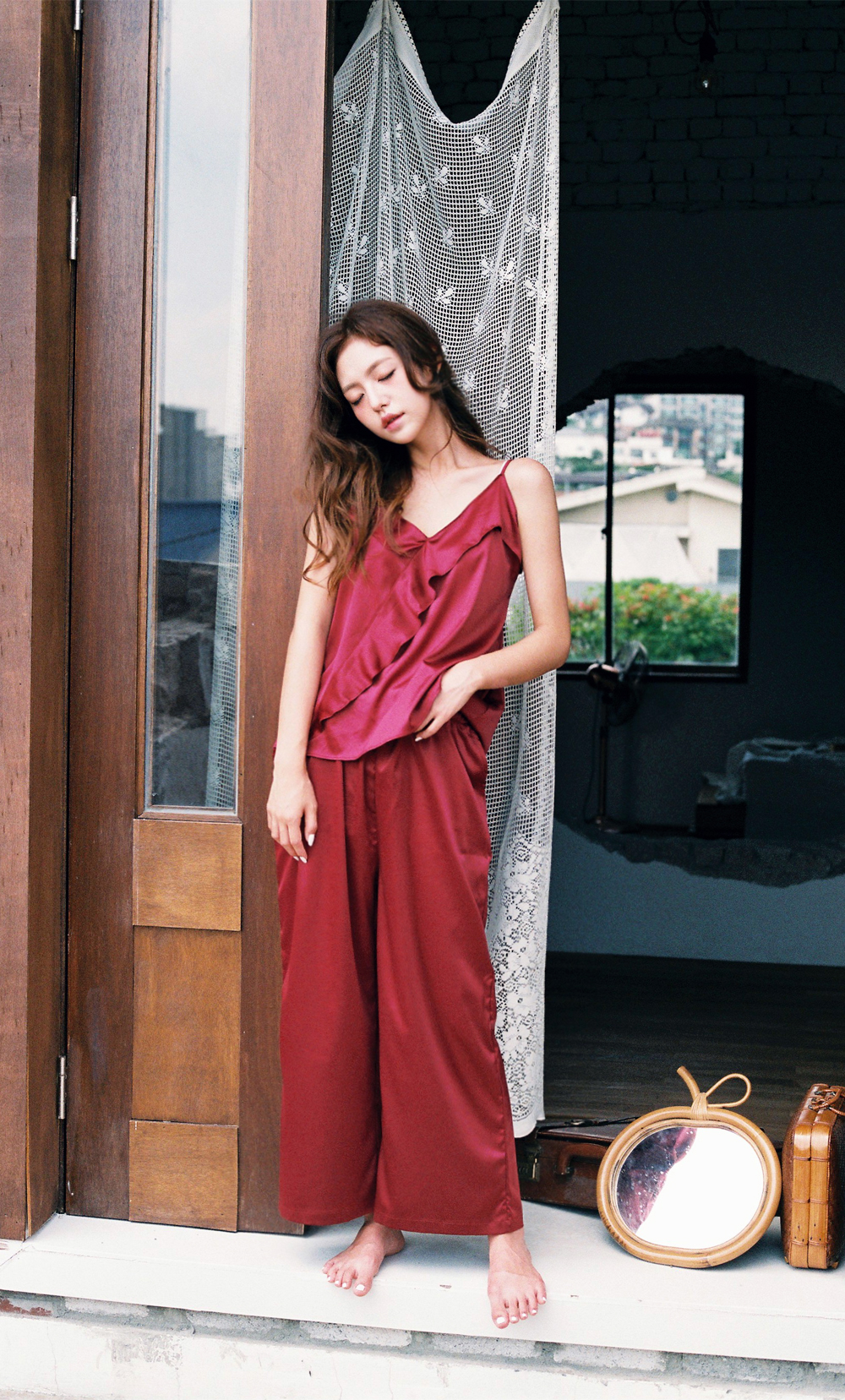 New SET Women's pajamas Rose wine home wear set