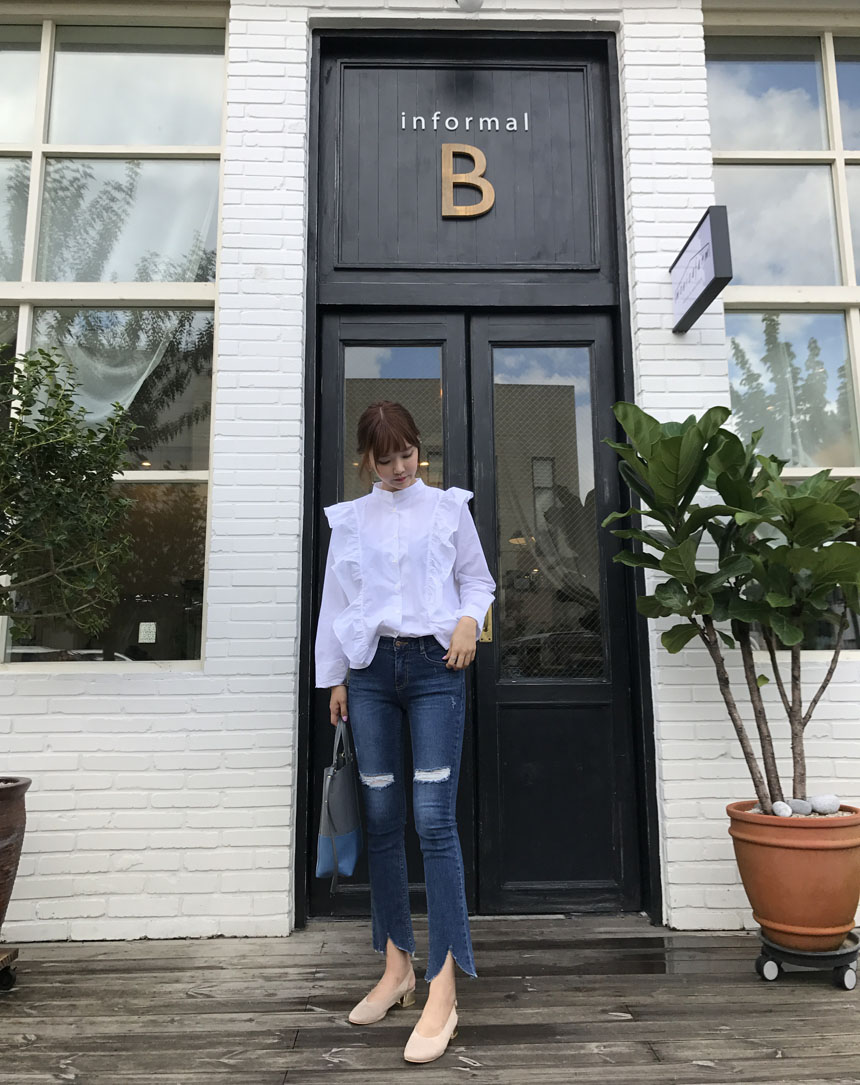 NEW FASHION LADY GIRL Blouse White frilly blouse