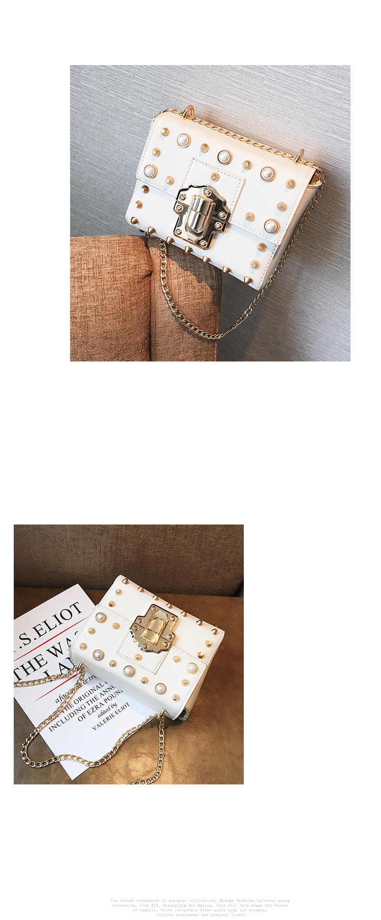 New Bead Square Chain Cross Mini Bag Women's Ba