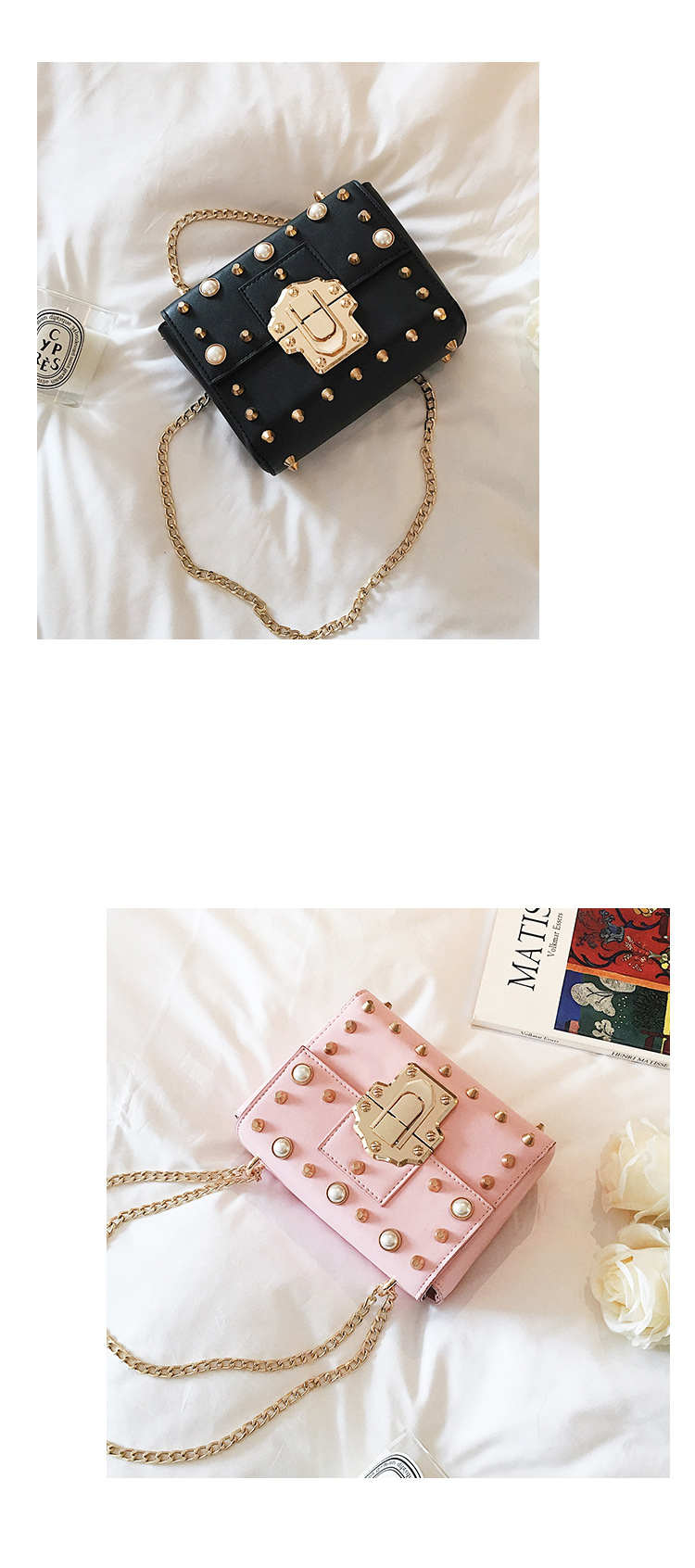 New Bead Square Chain Cross Mini Bag Women's Ba