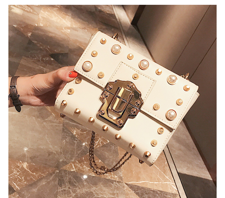 New Bead Square Chain Cross Mini Bag Women's Ba