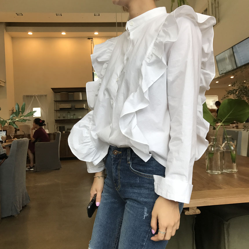 NEW FASHION LADY GIRL Blouse White frilly blouse