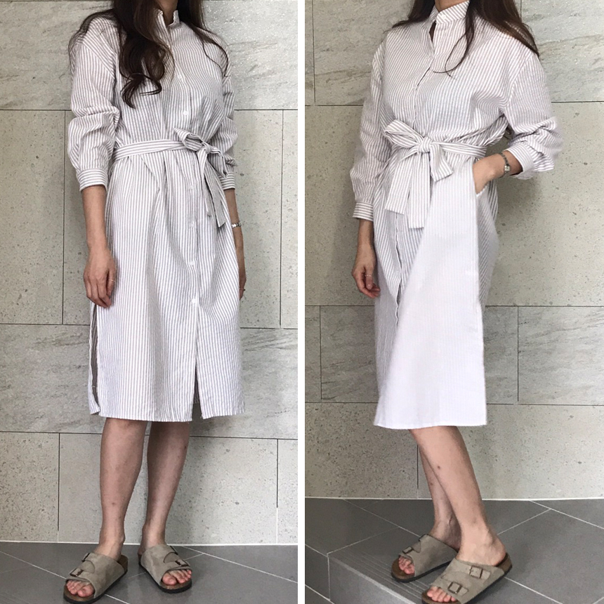 New Striped Long Shirt Dress Fall Chinese Long Sou