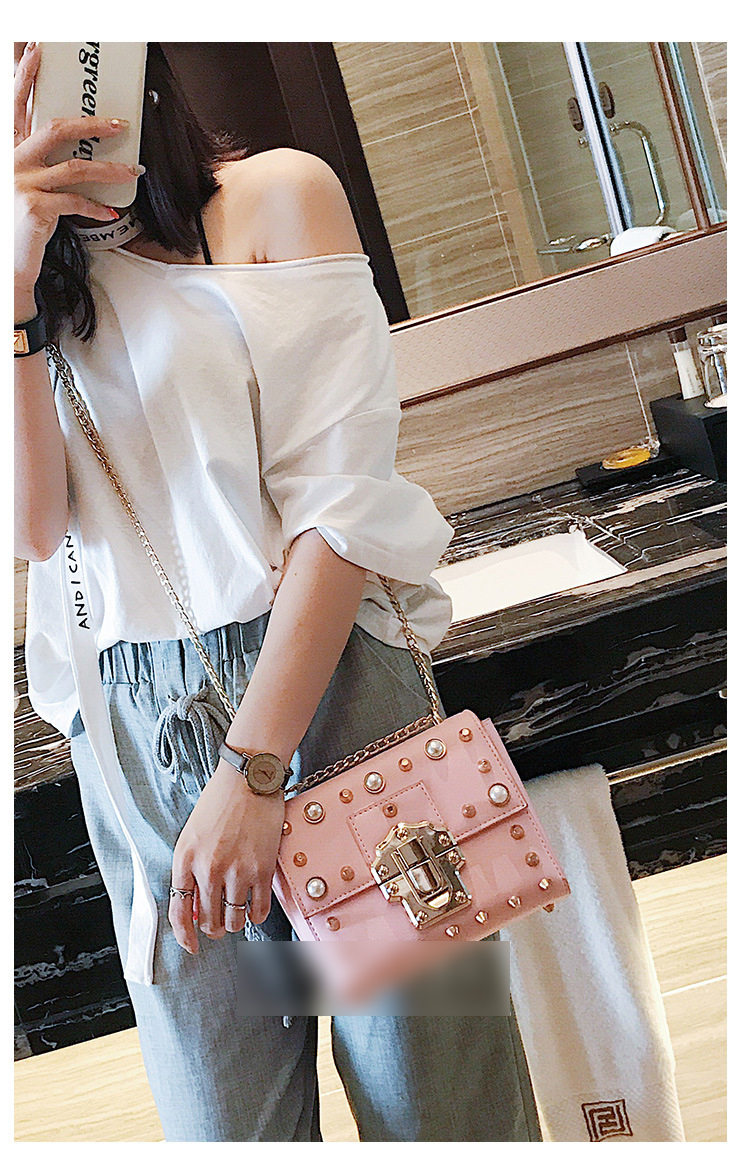 New Bead Square Chain Cross Mini Bag Women's Ba