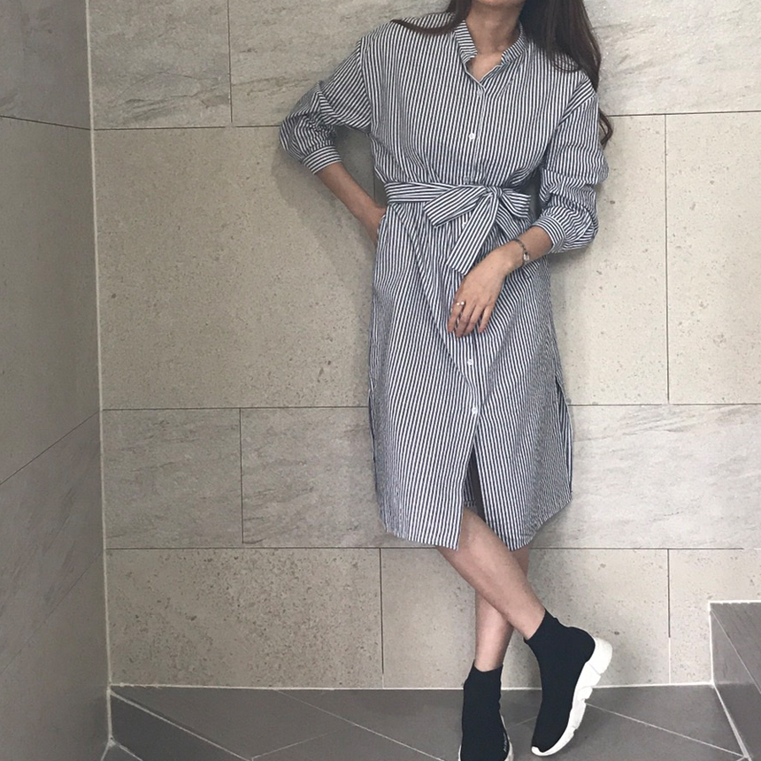 New Striped Long Shirt Dress Fall Chinese Long Sou