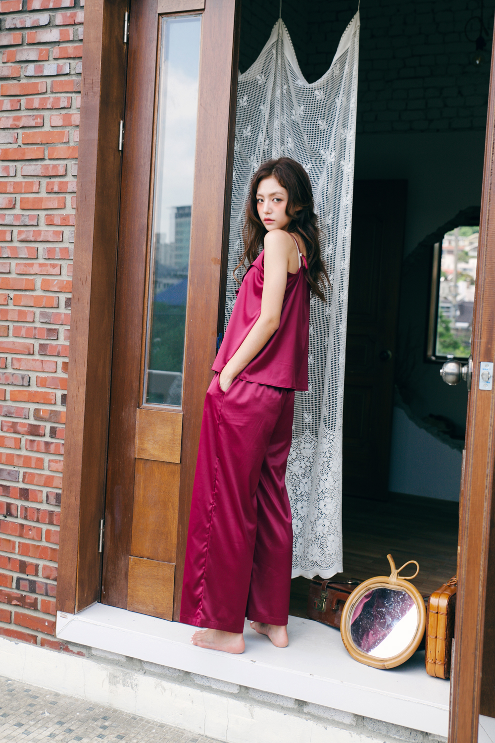 New SET Women's pajamas Rose wine home wear set