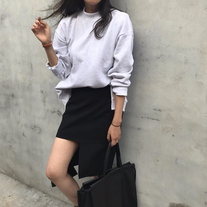 Loose Fit Man-to-man purple, gray Autumn T-shirt W