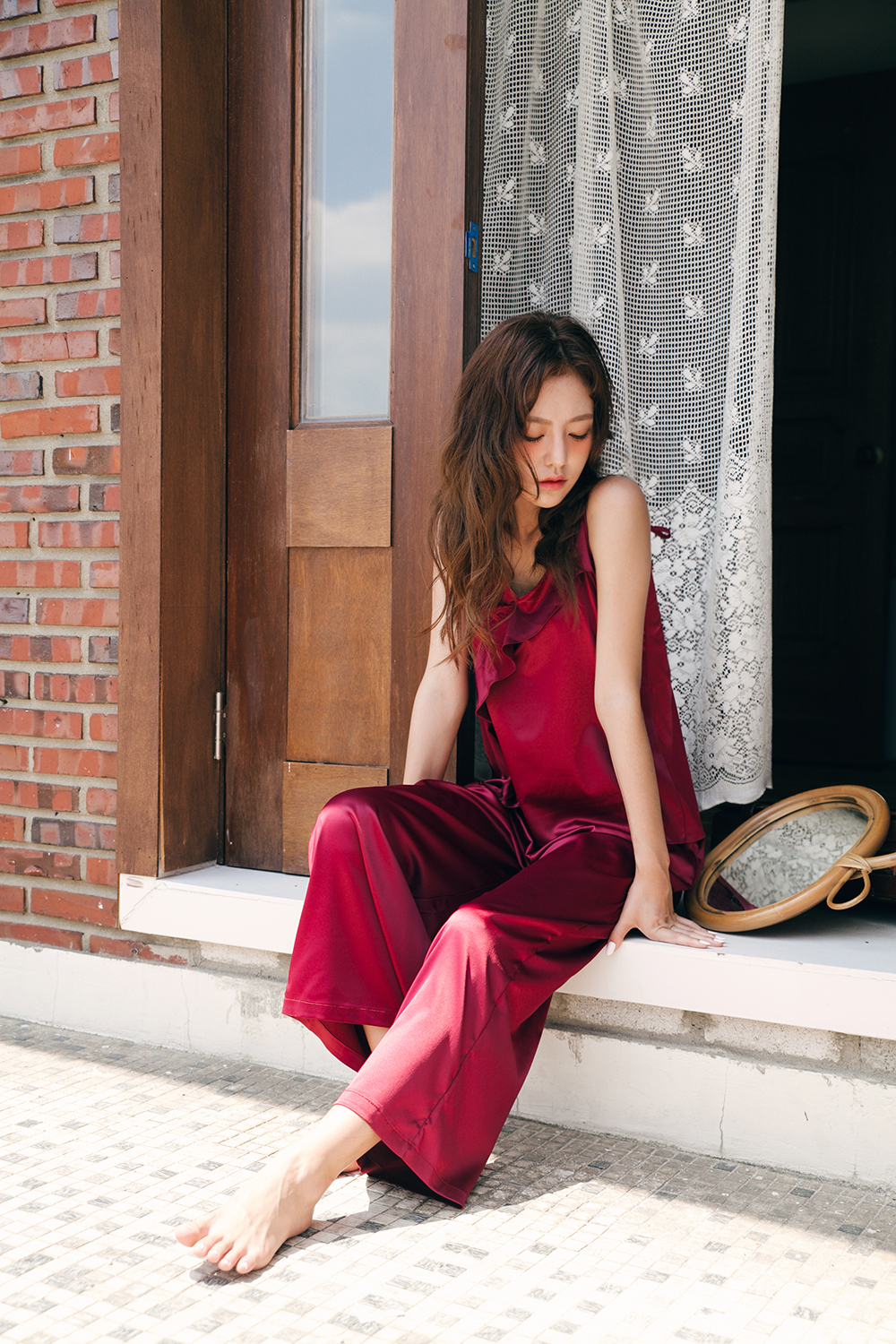 New SET Women's pajamas Rose wine home wear set