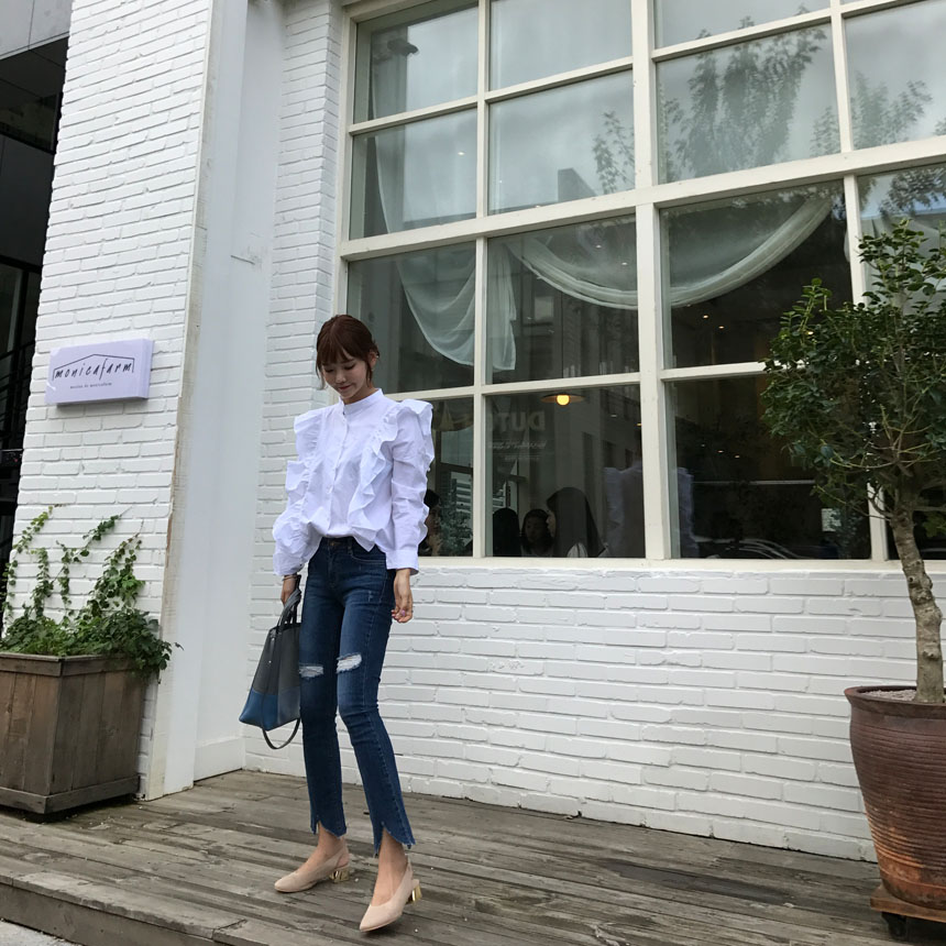 NEW FASHION LADY GIRL Blouse White frilly blouse