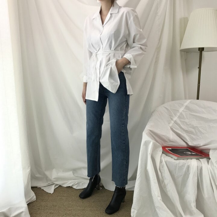 Women Jeans Pants Hem Cut Jeans Straight Jeans Den