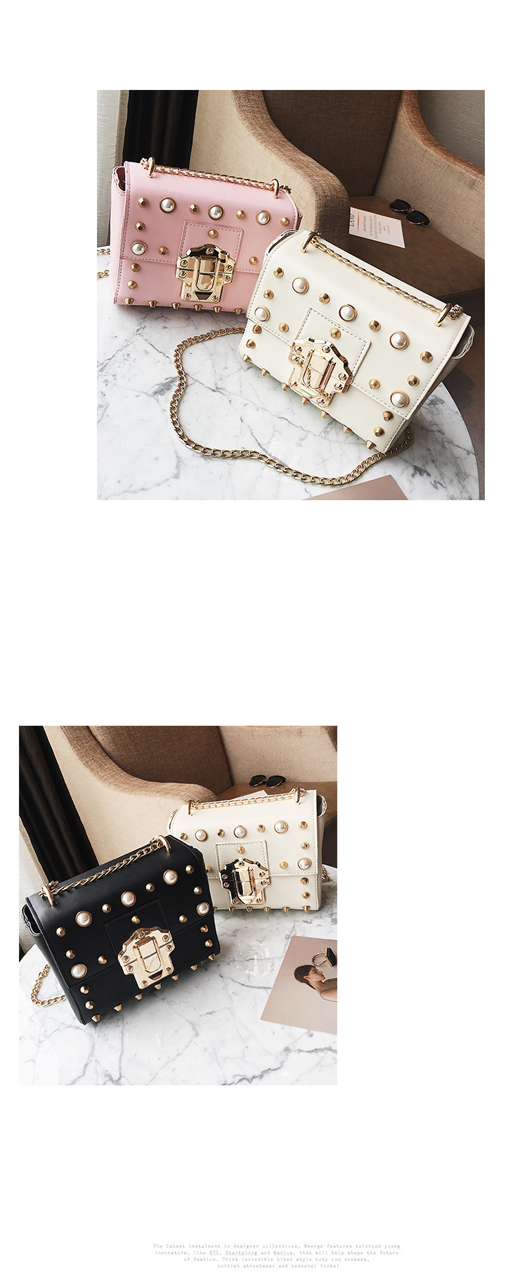 New Bead Square Chain Cross Mini Bag Women's Ba