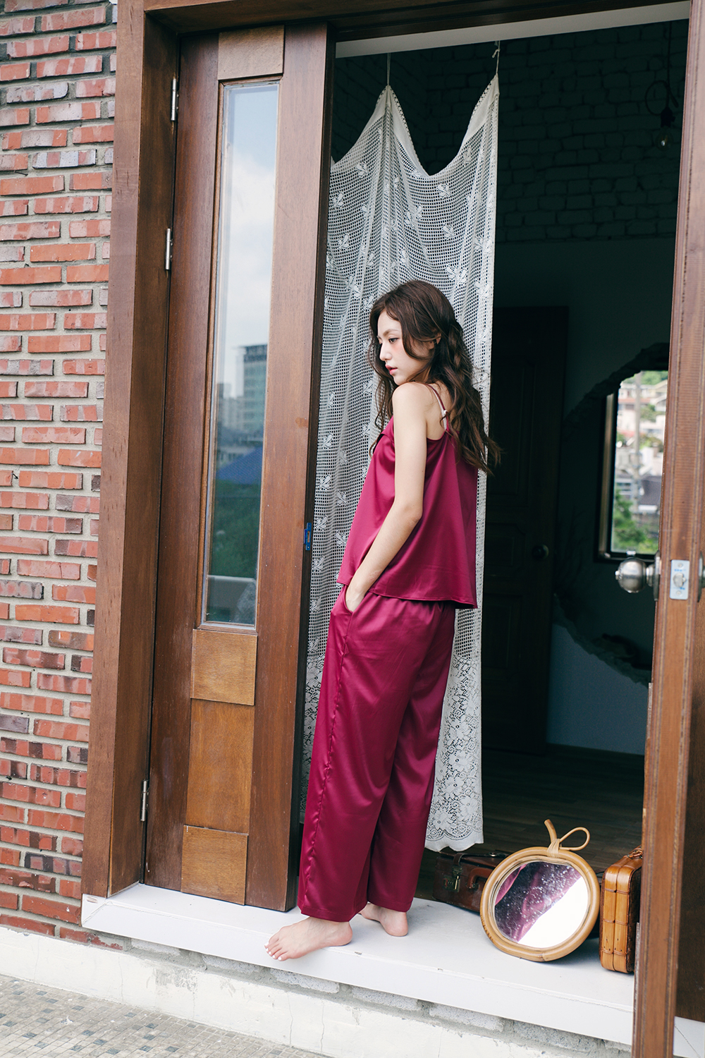 New SET Women's pajamas Rose wine home wear set