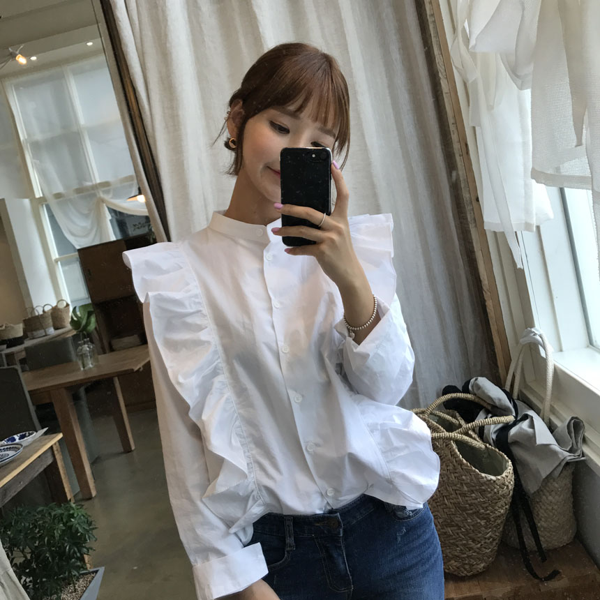 NEW FASHION LADY GIRL Blouse White frilly blouse