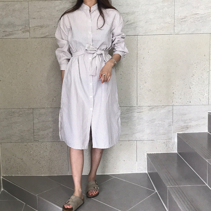 New Striped Long Shirt Dress Fall Chinese Long Sou