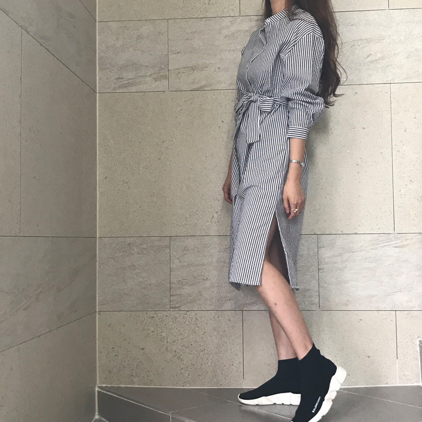 New Striped Long Shirt Dress Fall Chinese Long Sou