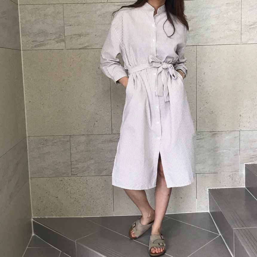 New Striped Long Shirt Dress Fall Chinese Long Sou