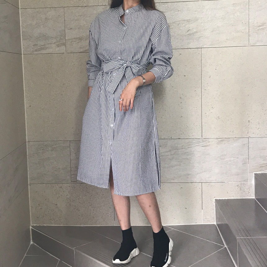 New Striped Long Shirt Dress Fall Chinese Long Sou