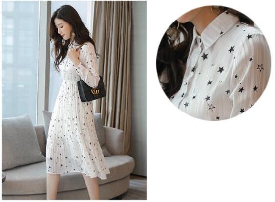 Simple, autumn star wrinkle chiffon dress