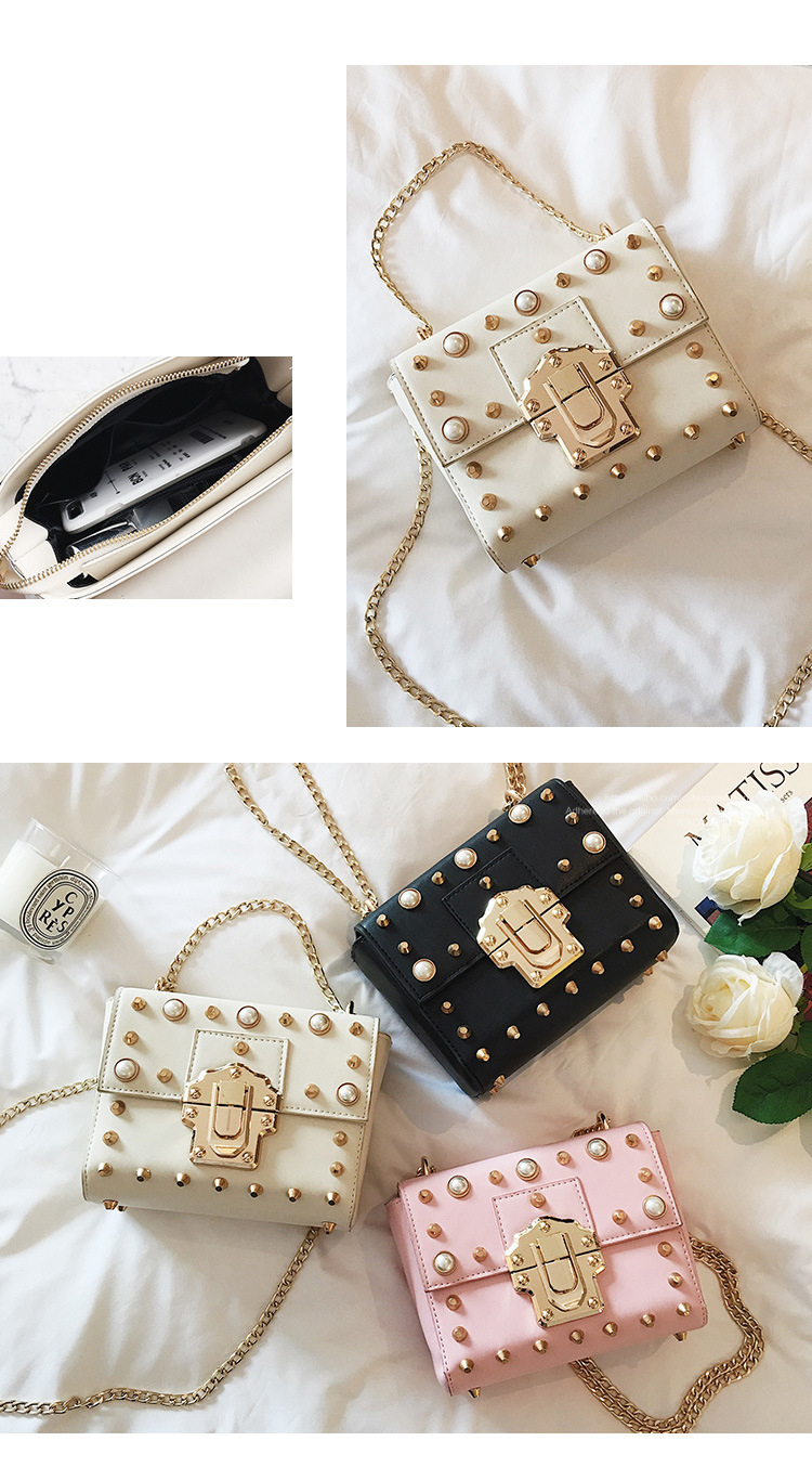 New Bead Square Chain Cross Mini Bag Women's Ba