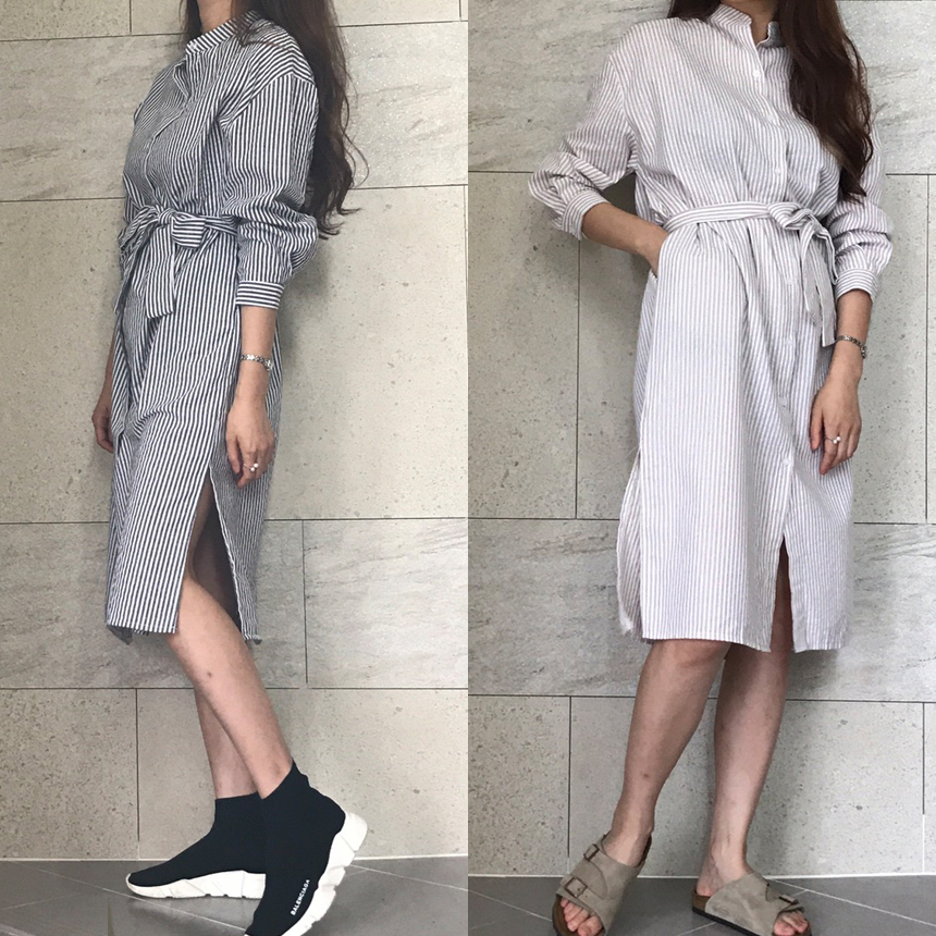 New Striped Long Shirt Dress Fall Chinese Long Sou