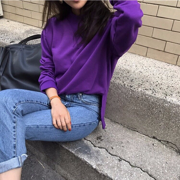 Loose Fit Man-to-man purple, gray Autumn T-shirt W