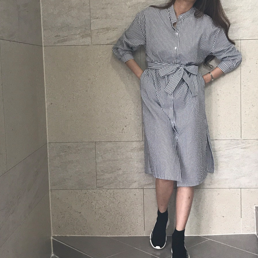 New Striped Long Shirt Dress Fall Chinese Long Sou
