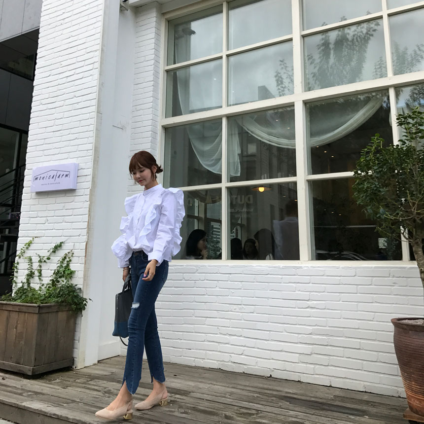 NEW FASHION LADY GIRL Blouse White frilly blouse