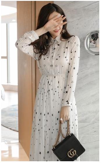 Simple, autumn star wrinkle chiffon dress