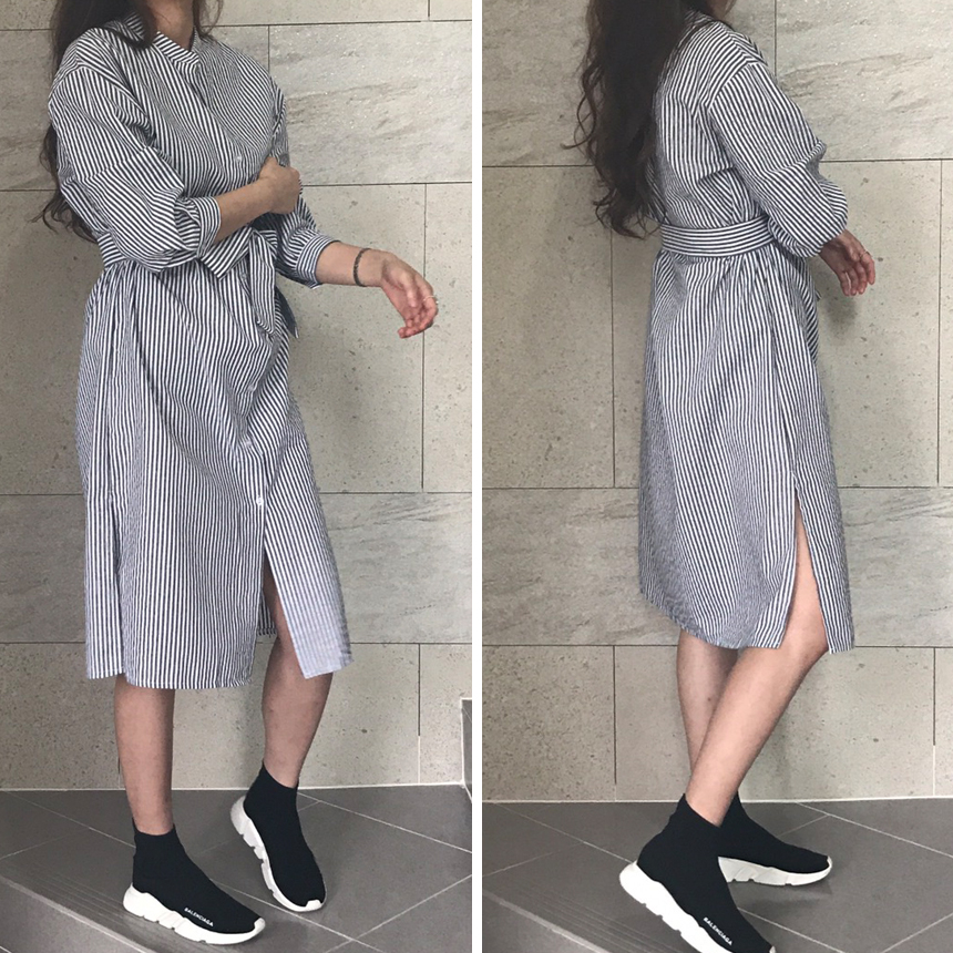 New Striped Long Shirt Dress Fall Chinese Long Sou