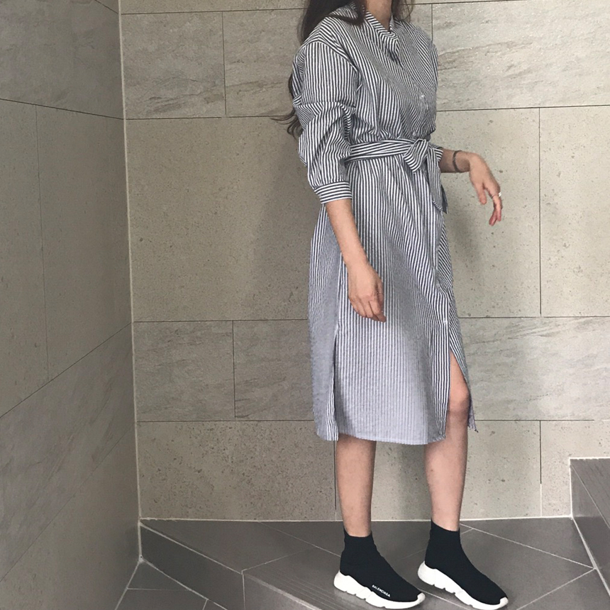 New Striped Long Shirt Dress Fall Chinese Long Sou