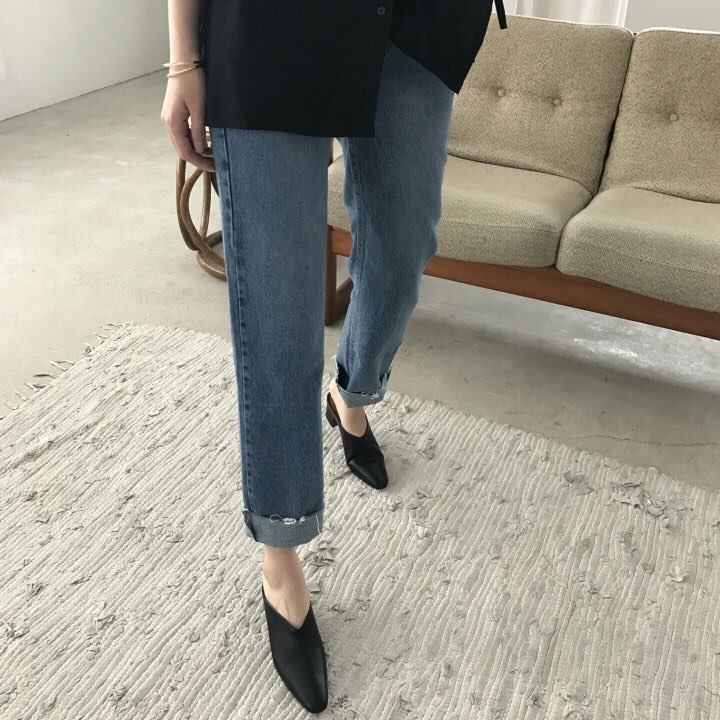 Women Jeans Pants Hem Cut Jeans Straight Jeans Den