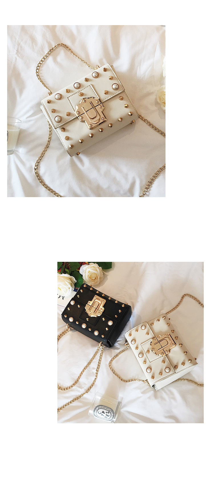 New Bead Square Chain Cross Mini Bag Women's Ba