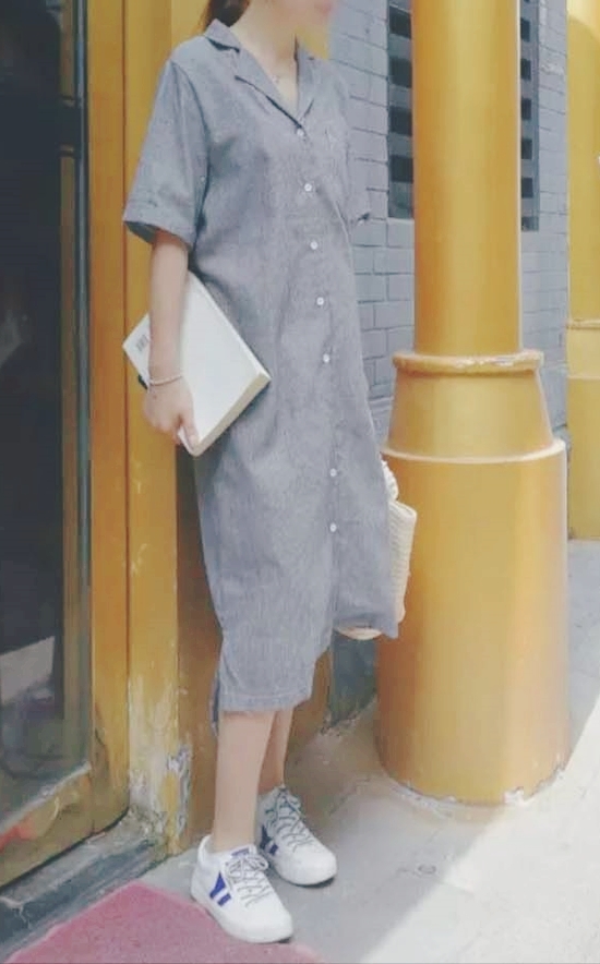 NEW FASHION LADY GIRL DRESS Popular Linen Striped 