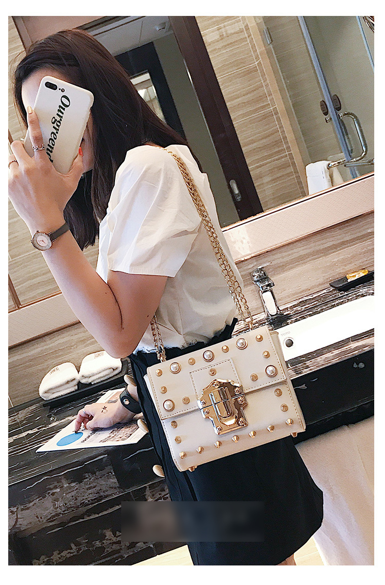 New Bead Square Chain Cross Mini Bag Women's Ba