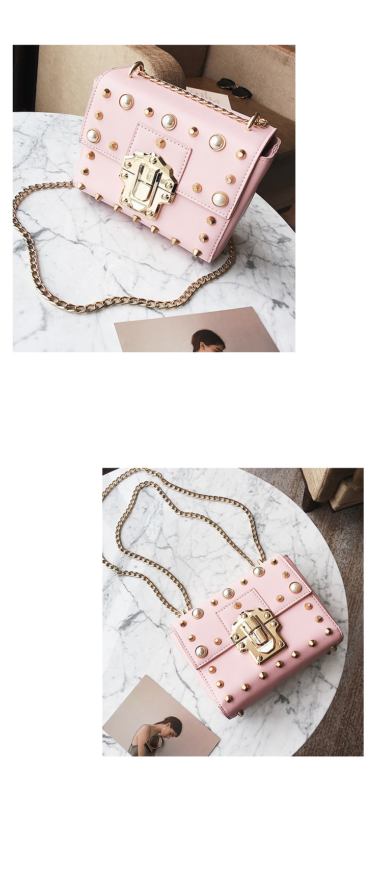 New Bead Square Chain Cross Mini Bag Women's Ba