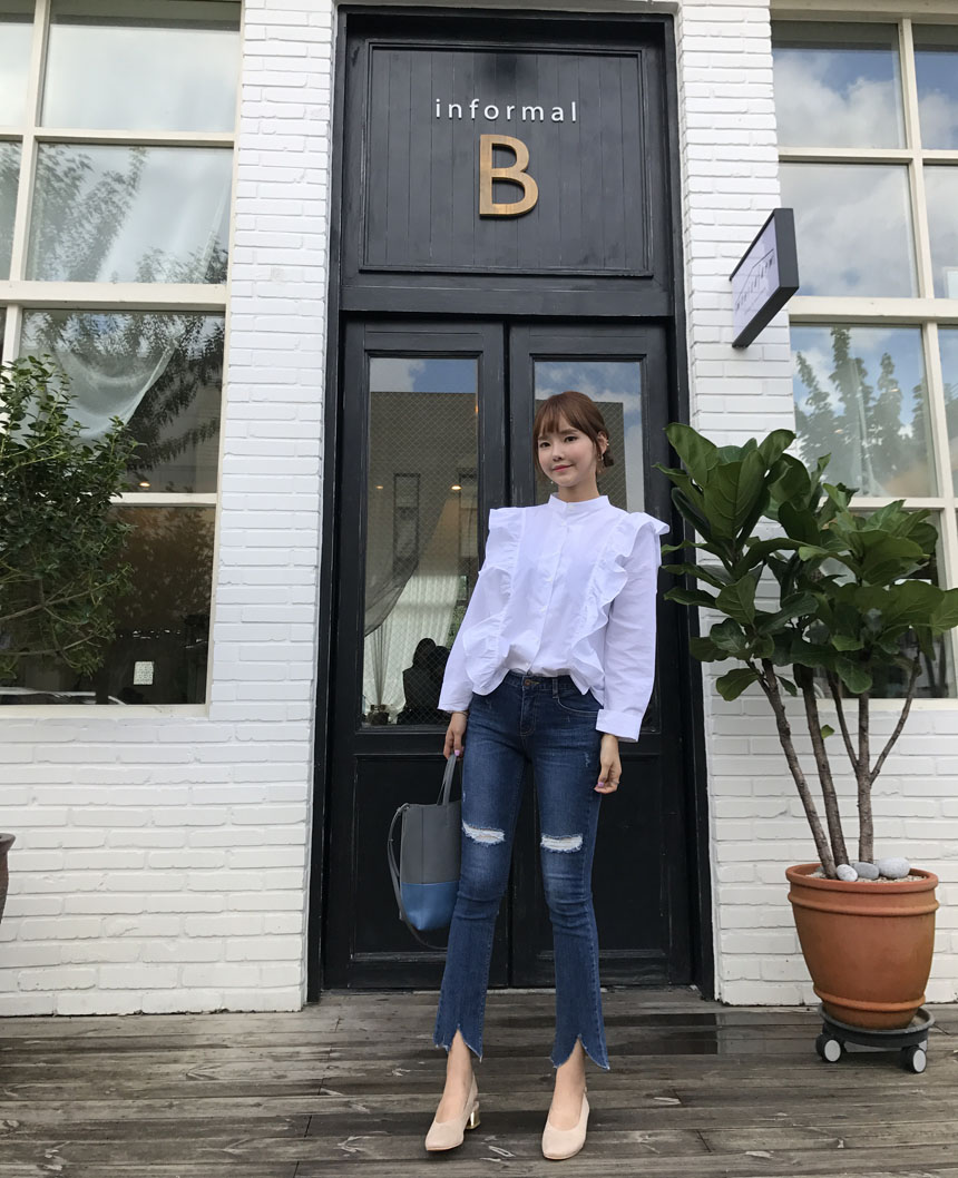 NEW FASHION LADY GIRL Blouse White frilly blouse