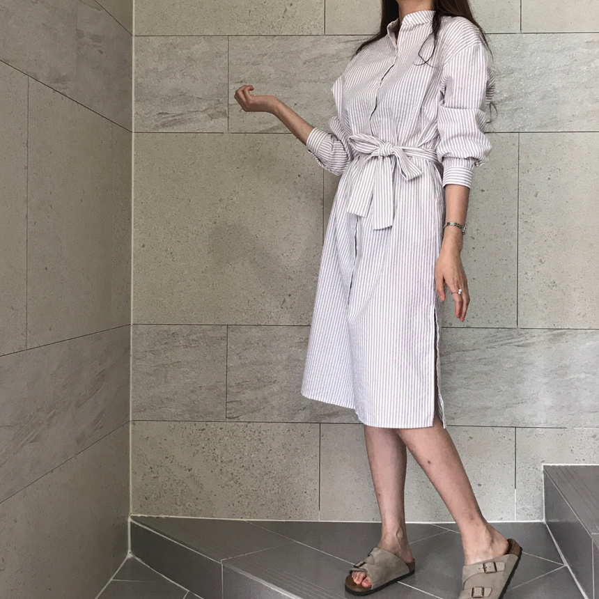 New Striped Long Shirt Dress Fall Chinese Long Sou