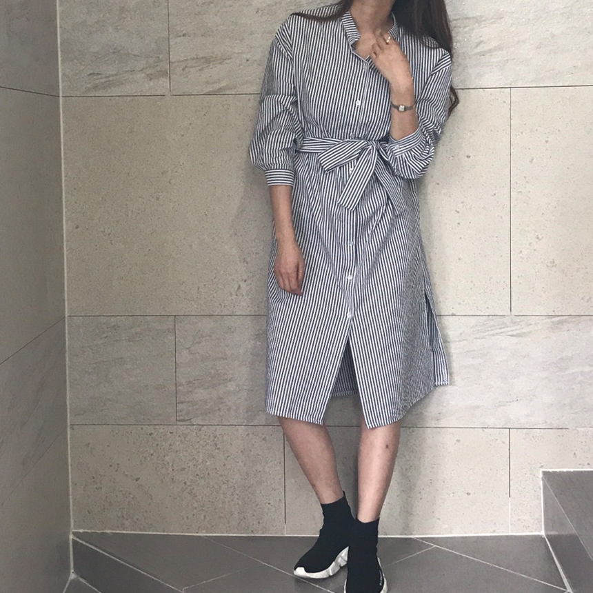 New Striped Long Shirt Dress Fall Chinese Long Sou