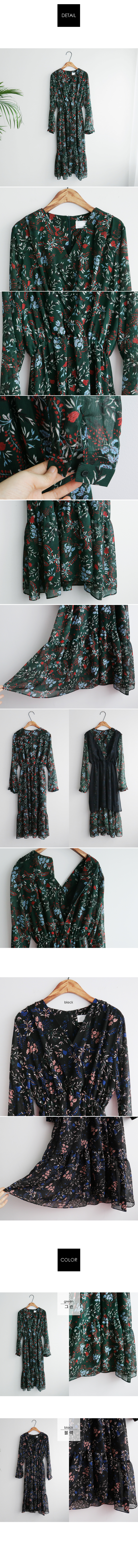 Long-bending long-sleeved dresses Chiffon flower g