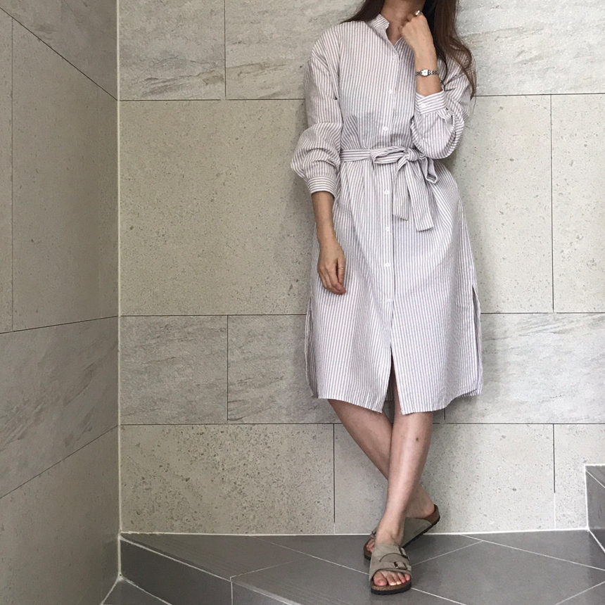 New Striped Long Shirt Dress Fall Chinese Long Sou