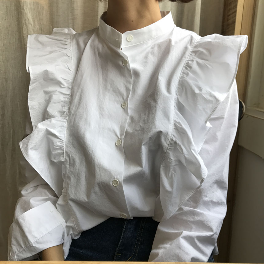 NEW FASHION LADY GIRL Blouse White frilly blouse