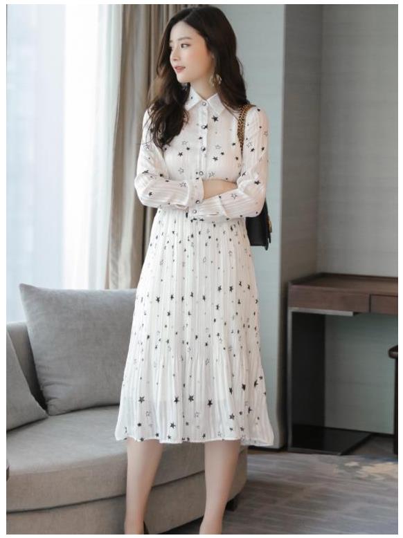 Simple, autumn star wrinkle chiffon dress