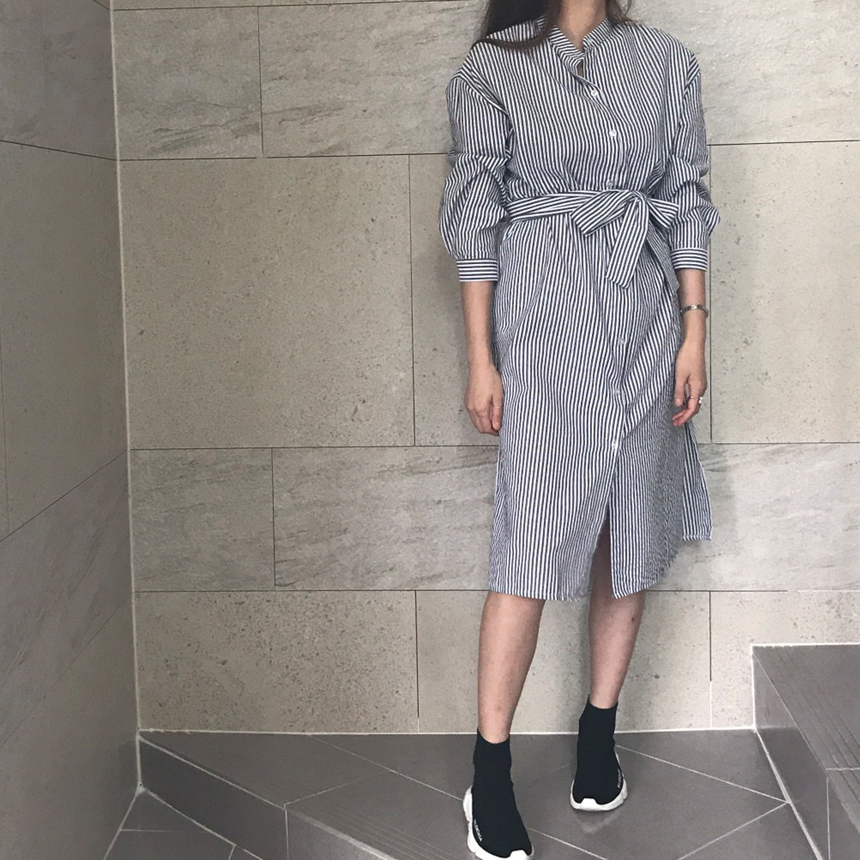 New Striped Long Shirt Dress Fall Chinese Long Sou