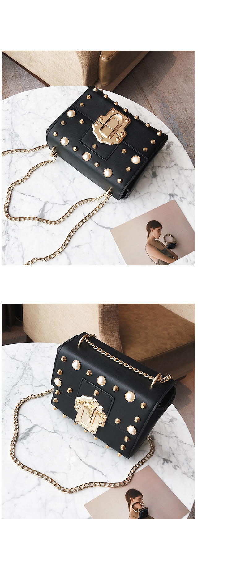 New Bead Square Chain Cross Mini Bag Women's Ba