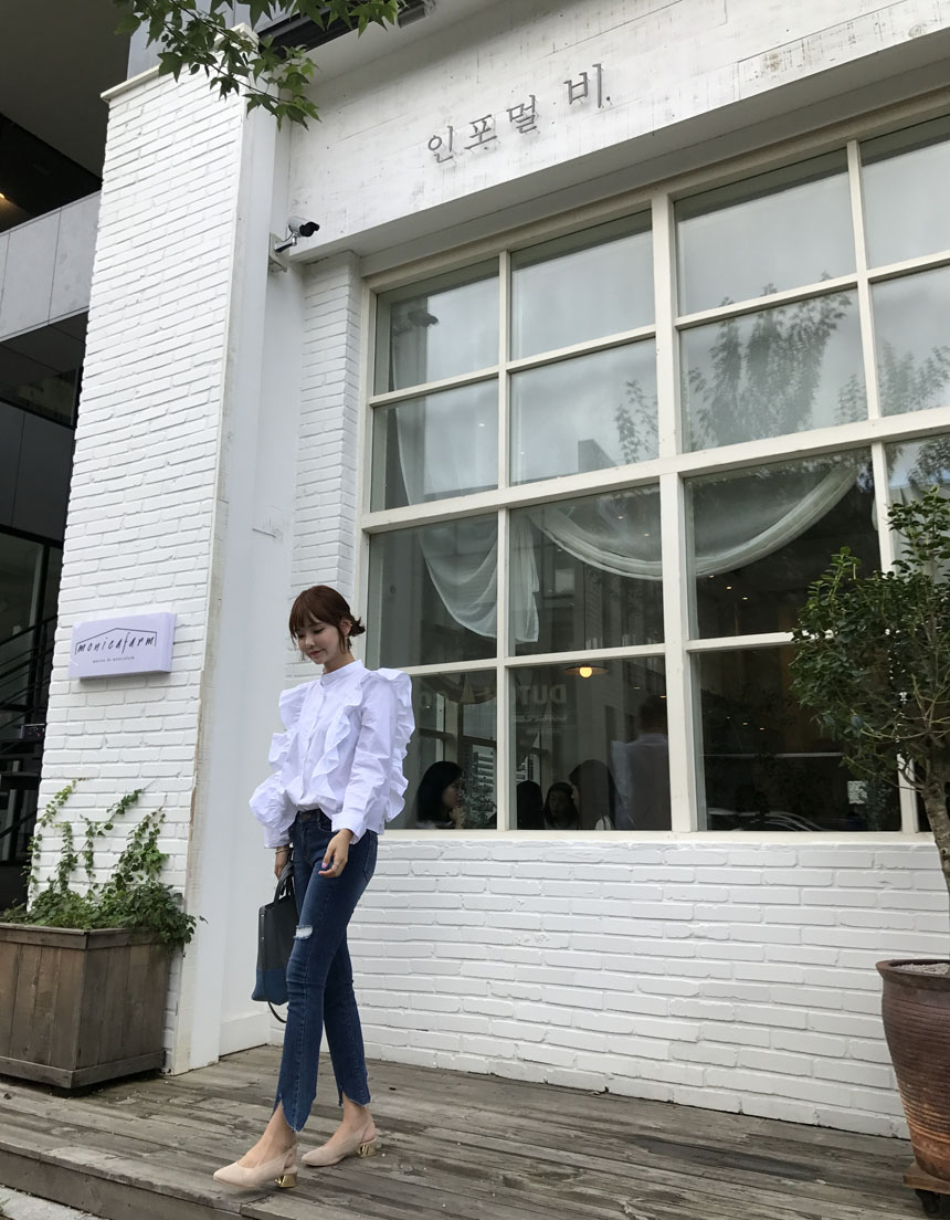 NEW FASHION LADY GIRL Blouse White frilly blouse