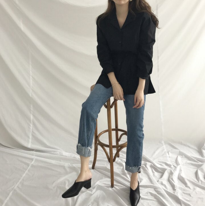 Women Jeans Pants Hem Cut Jeans Straight Jeans Den